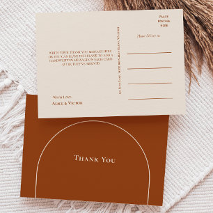 Simple Boho Arch Terracotta Wedding Thank You Postcard