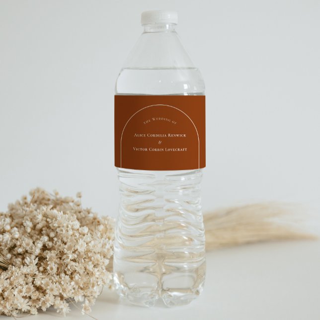 Simple Boho Arch Terracotta Wedding Water Bottle Label (Creator Uploaded)
