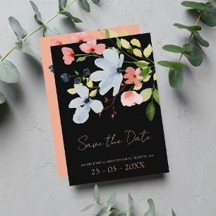 Simple Boho Black and Pink Floral Wedding Save The Date