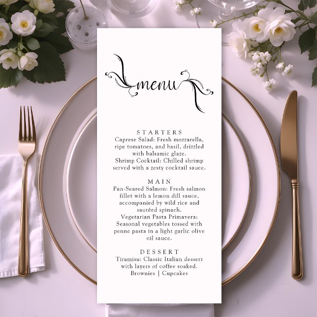 Simple Boho Black and White Wedding Menu Cards (Creator Uploaded)