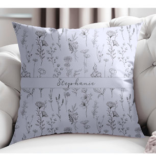 Simple Boho Botanical Pattern Baby Blue Cushion