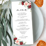 Simple Boho Burgundy Blush Floral Wedding Menu<br><div class="desc">Designed to coordinate with our Romantic Blooms collection,  this customisable Ceremony Program features watercolor burgundy and blush florals with greenery leaves paired with a classy serif font & elegant calligraphy text graphics. Matching items available.</div>