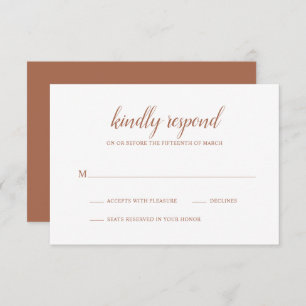 Simple Boho Burnt Orange Rust Terracotta Wedding RSVP Card