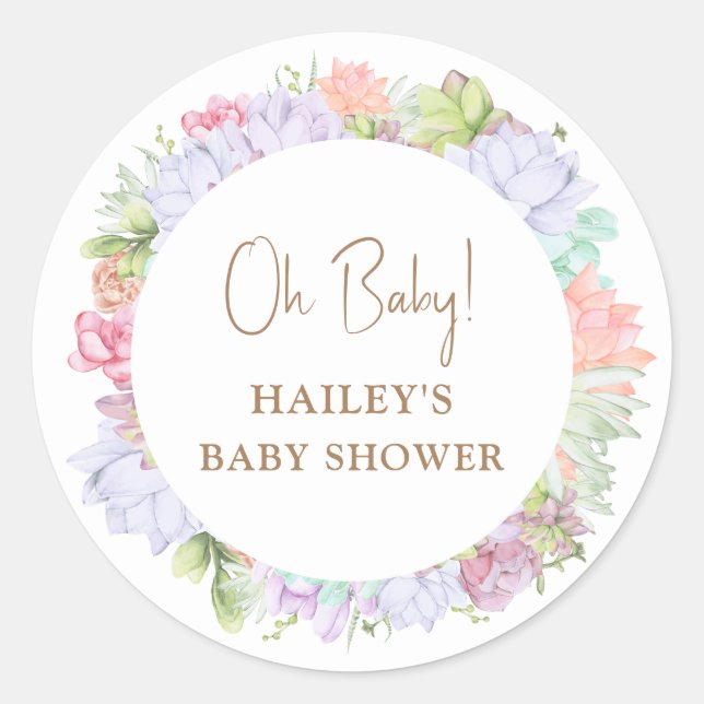 Simple Boho Cactus Desert Oh Baby Shower  Classic Round Sticker (Front)