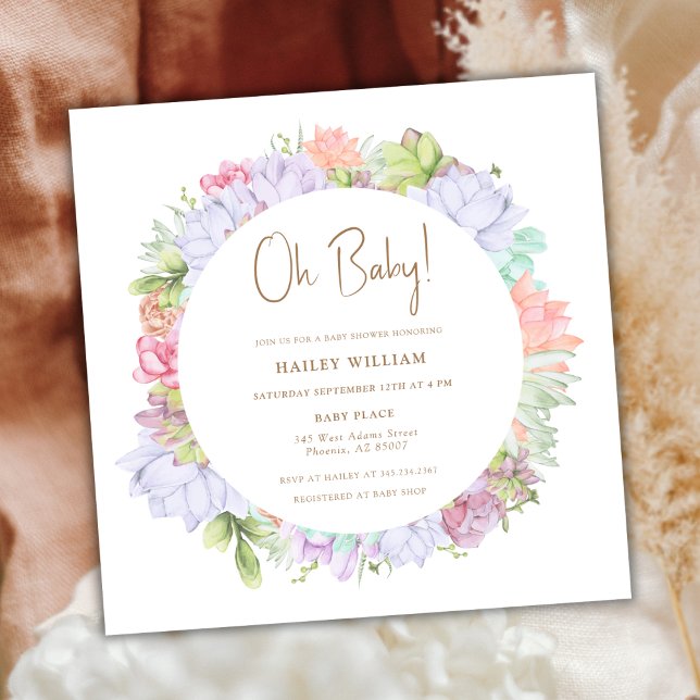 Simple Boho Cactus Desert Oh Baby Shower  Invitation (Simple Boho Cactus Desert Oh Baby Shower Invitation)