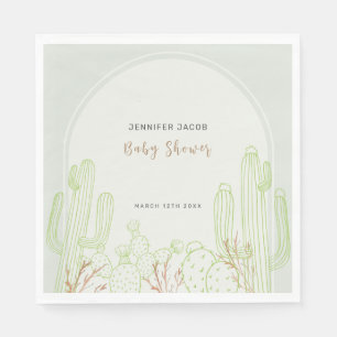 Simple Boho Cactus Line Art Arch Baby Shower Napkin