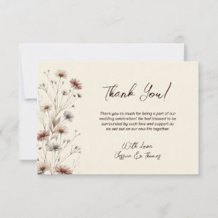 Simple Boho Chic Wildflowers Cream Wedding Thank You Card