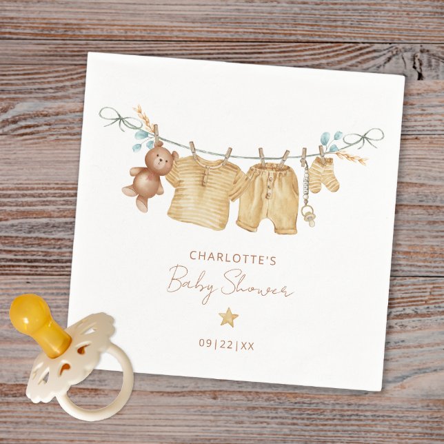 Simple Boho Clothesline Baby Shower Napkins (Boho Watercolor Napkin)