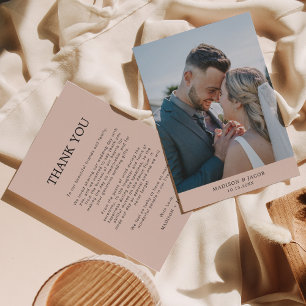 Simple Boho Cream Beige With Photo Wedding Thank You Card