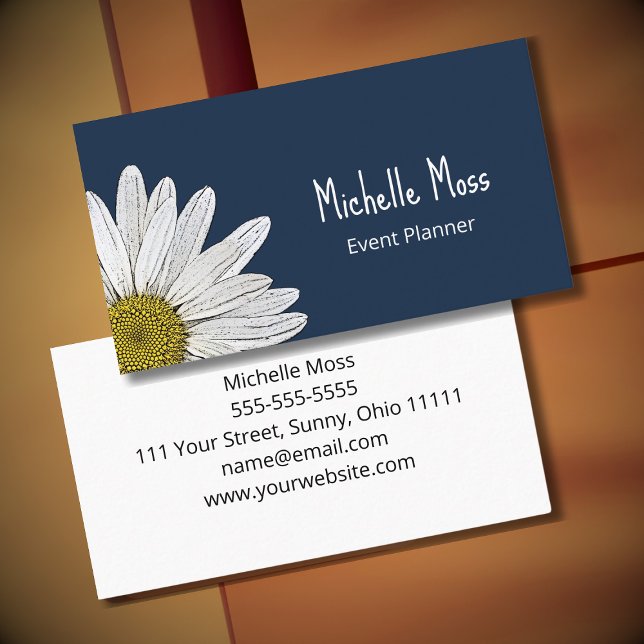 Simple Boho Daisy Botanical Navy Blue Business Card (Creator Uploaded)