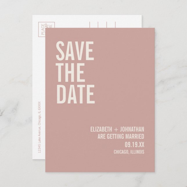 Simple Boho Dusty Rose Typography Save The Date Announcement Postcard (Front/Back)