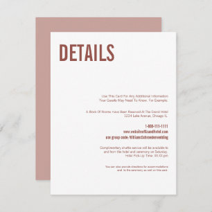 Simple Boho Dusty Rose Typography Wedding Details Enclosure Card