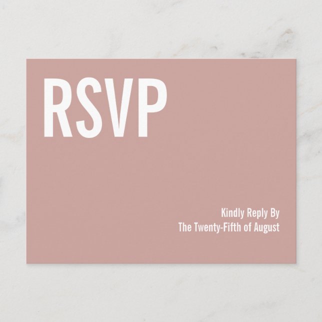 Simple Boho Dusty Rose Typography Wedding RSVP Invitation Postcard (Front)