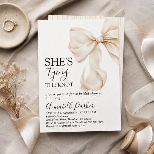 Simple Boho Elegant Ivory Cream Bow Bridal Shower Invitation
