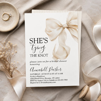 Simple Boho Elegant Ivory Cream Bow Bridal Shower Invitation