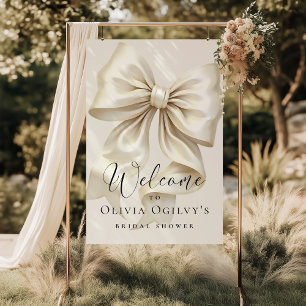 Simple Boho Elegant Ivory Cream Bow Bridal Shower Poster