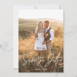 Simple Boho   Elegant Modern Script and Photo Save The Date
