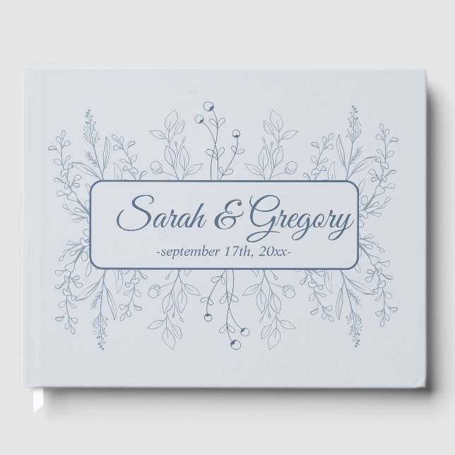 Simple Boho Floral Dusty Blue Wedding  Guest Book (Front)