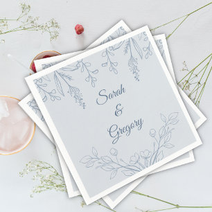 Simple Boho Floral Dusty Blue  Wedding  Napkin
