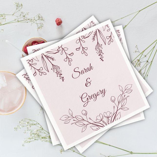 Simple Boho Floral Ruby Wine Wedding  Napkin (Creator Uploaded)