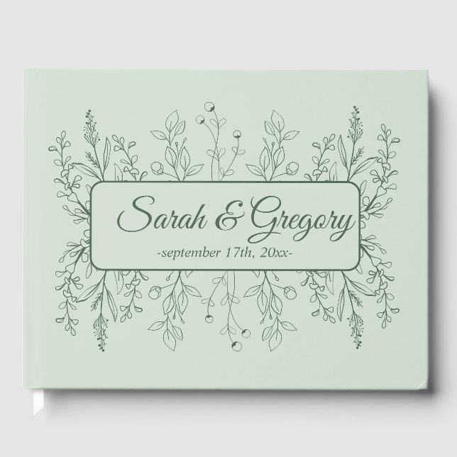 Simple Boho Floral Sage Green Wedding  Guest Book (Front)