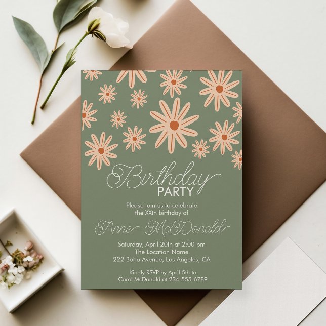 Simple Boho Flowers All Ages Birthday Invitation (Creator Uploaded)