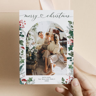 Simple Boho Green Christmas Arch Photo Holiday Card