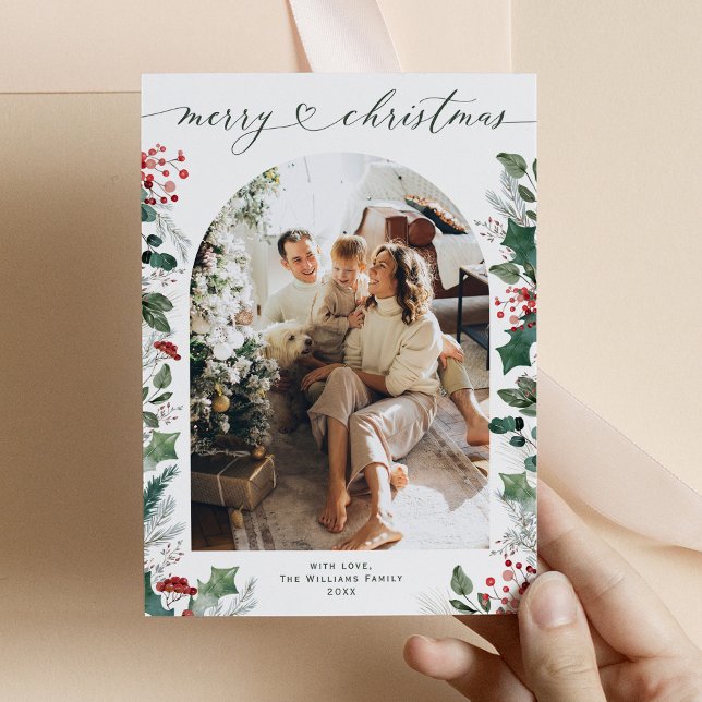 Simple Boho Green Christmas Arch Photo   Holiday Card (Creator Uploaded)