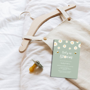 Simple Boho Green Daisy Baby In Bloom Shower Invitation