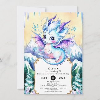 Simple Boho Ice Dragon Birthday Invitation