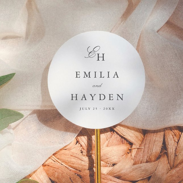 Simple Boho Initials Wedding Favour Classic Round Sticker (Creator Uploaded)
