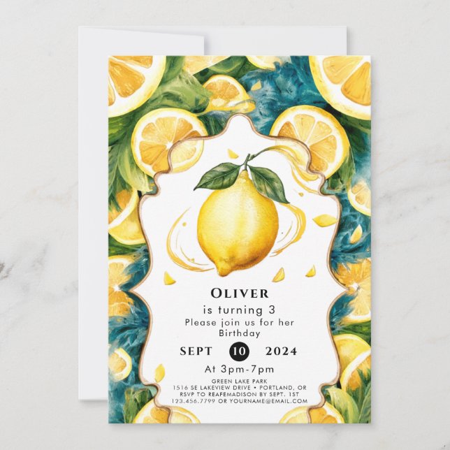 Simple Boho Lemon Birthday Invitation (Front)