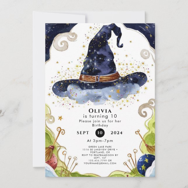 Simple Boho Magic Wizard Birthday Invitation (Front)