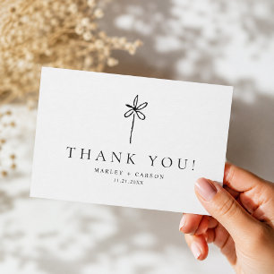 Simple Boho Minimalist Hand Drawn Flower Wedding Thank You Card