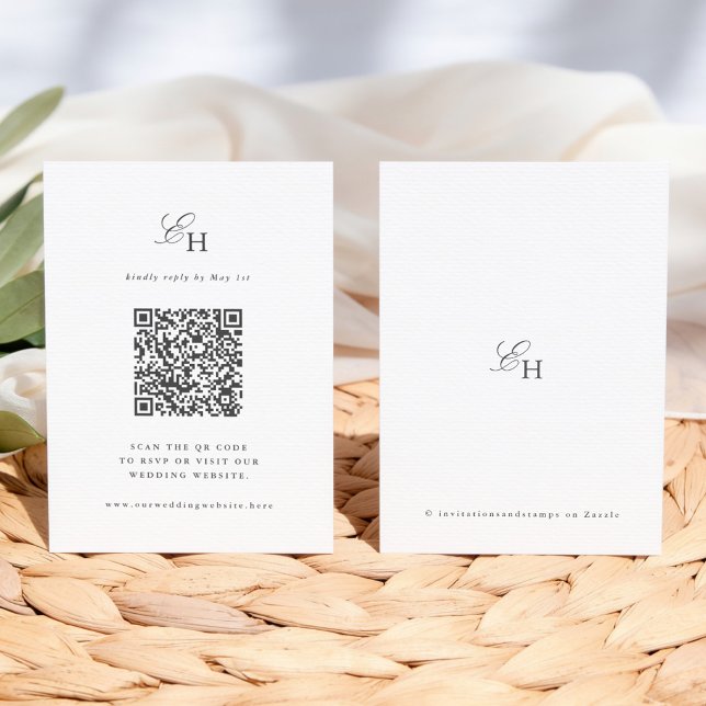 Simple Boho Minimalist Monogram QR Wedding RSVP Enclosure Card (Creator Uploaded)