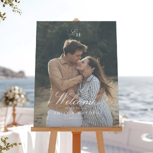 Simple Boho Minimalist Photo Wedding Welcome Sign