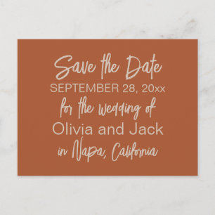 Simple Boho Minimalist Rust Wedding Save the Date Postcard
