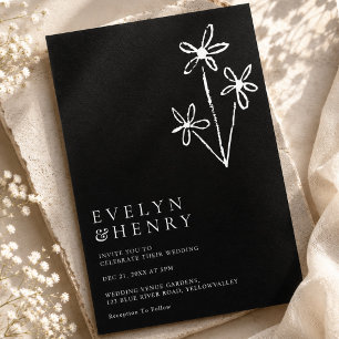 Simple Boho Minimalist Sleek Black Wedding Invitation