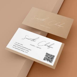 Simple Boho Modern Handwritten Script QR code Business Card