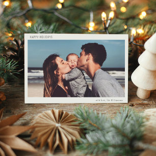 Simple Boho Modern Typography Photo Happy Holiday Card