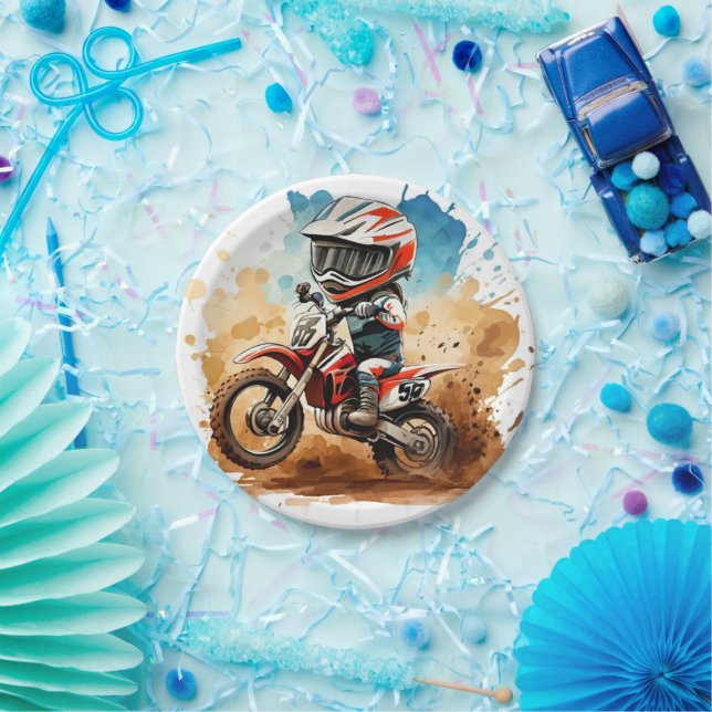 Simple Boho Motorcycle Birthday Paper Plate (Party)