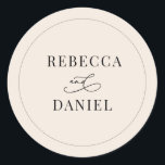 Simple Boho Neutral Blush Personalised Wedding Classic Round Sticker<br><div class="desc">Designed to coordinate with our Romantic Script wedding collection,  this customisable names Sticker,  features a calligraphy graphic ampersand,  paired with a classy serif font in black. Matching items available.</div>