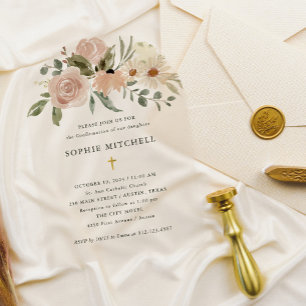 Simple Boho Neutral Watercolor Flower Confirmation Acrylic Invitations