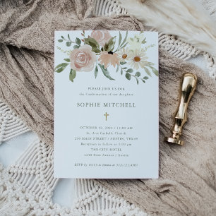 Simple Boho Neutral Watercolor Flower Confirmation Invitation