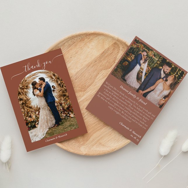 Simple Boho Pampas Grass Terracotta Photo Flat Thank You Card (Creator Uploaded)