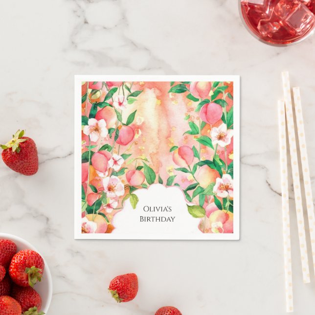Simple Boho Peach Birthday Napkin (Insitu)