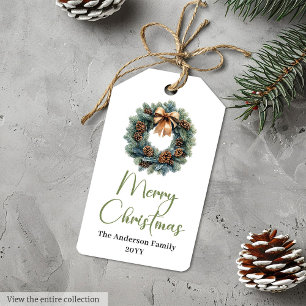 Simple Boho Pine Wreath Holiday Christmas Gift Tag