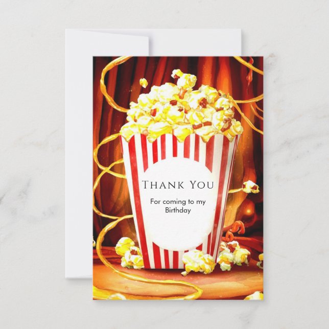 Simple Boho Popcorn Birthday Thank You Card (Front)