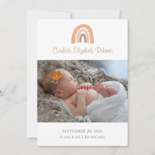 Simple Boho Rainbow Photo Birth Announcement Card