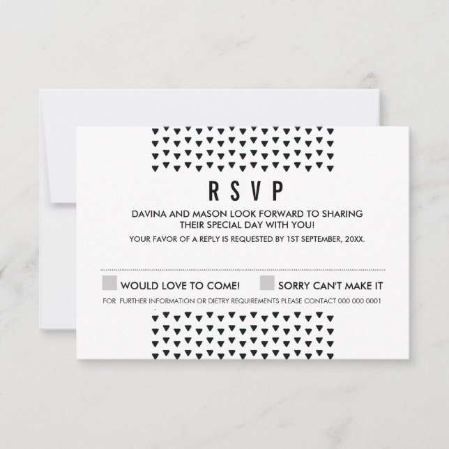 SIMPLE BOHO RSVP modern triangle pattern black Card (Front)